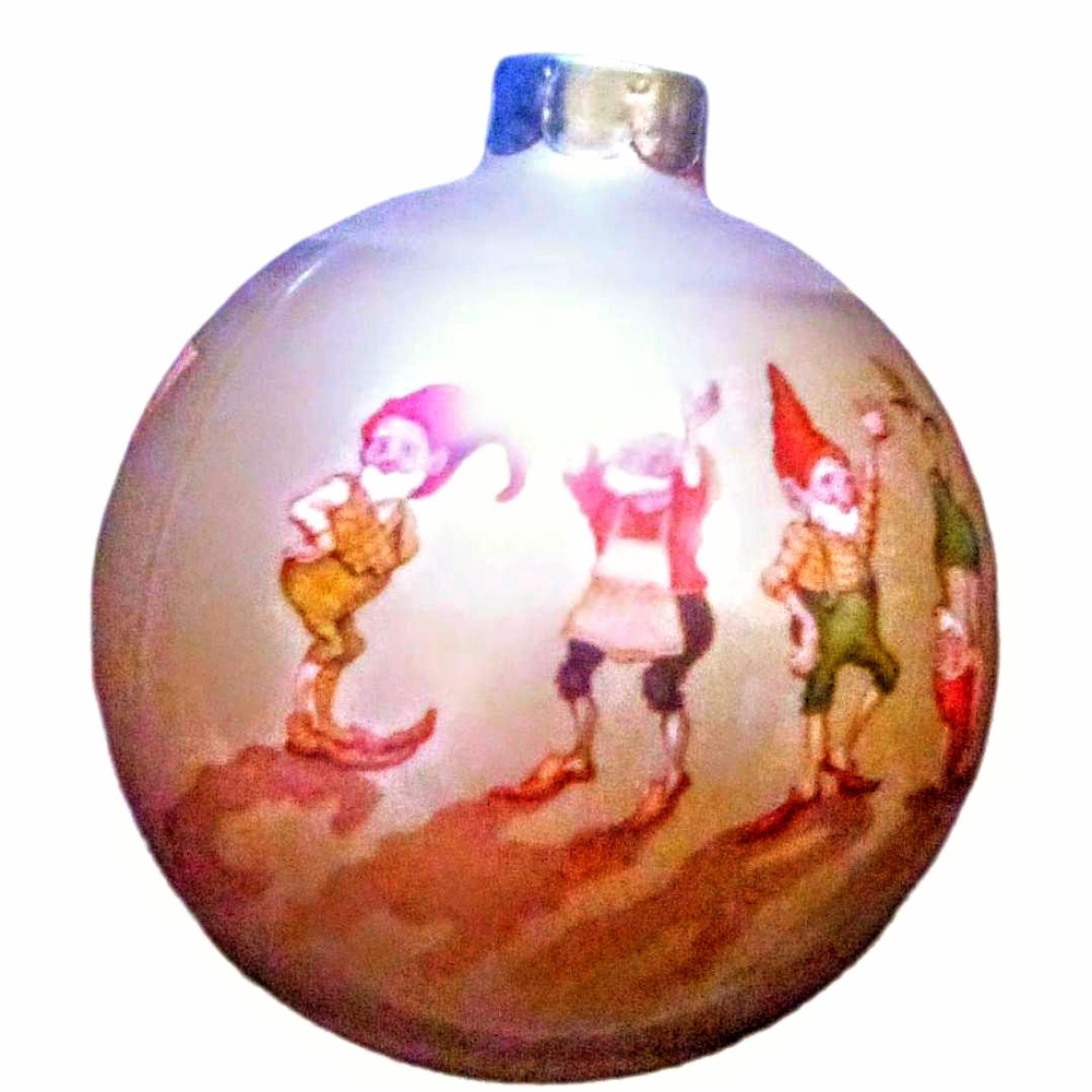 Hallmark Holiday Ornament 1982 Glass Ball Teacher Gnomes Vintage - Picture 2 of 3